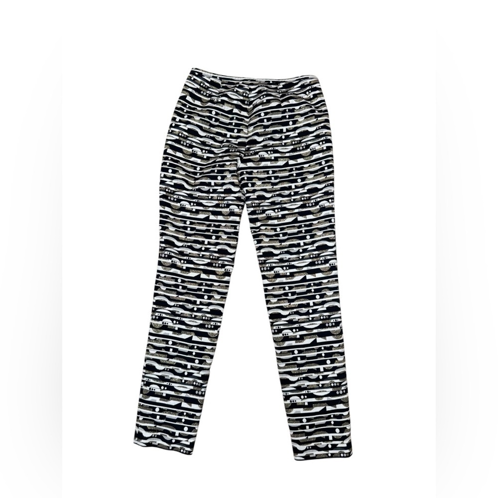 J. McLaughlin Sydney slim ankle pants gold metallic geometric pattern lined